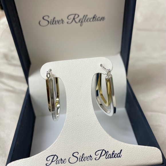 Silver Reflection Pure Silver Plated Hoop Earrings in Gold and Silver - Picture 3 of 8